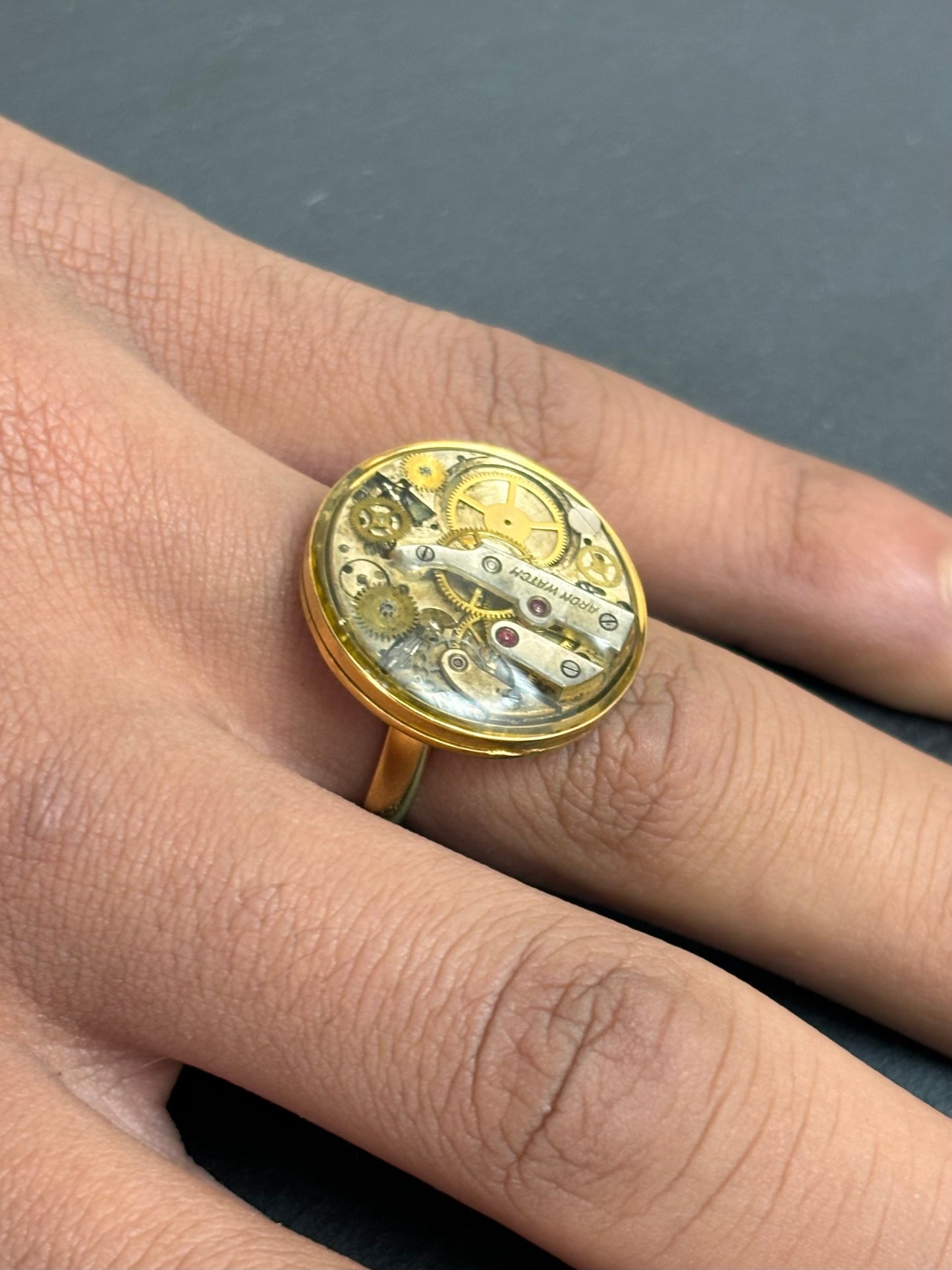 BAGUE ACIER DORÉ STEAMPUNK