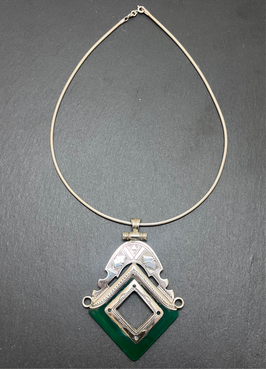 COLLIER ARGENT ONYX VERT