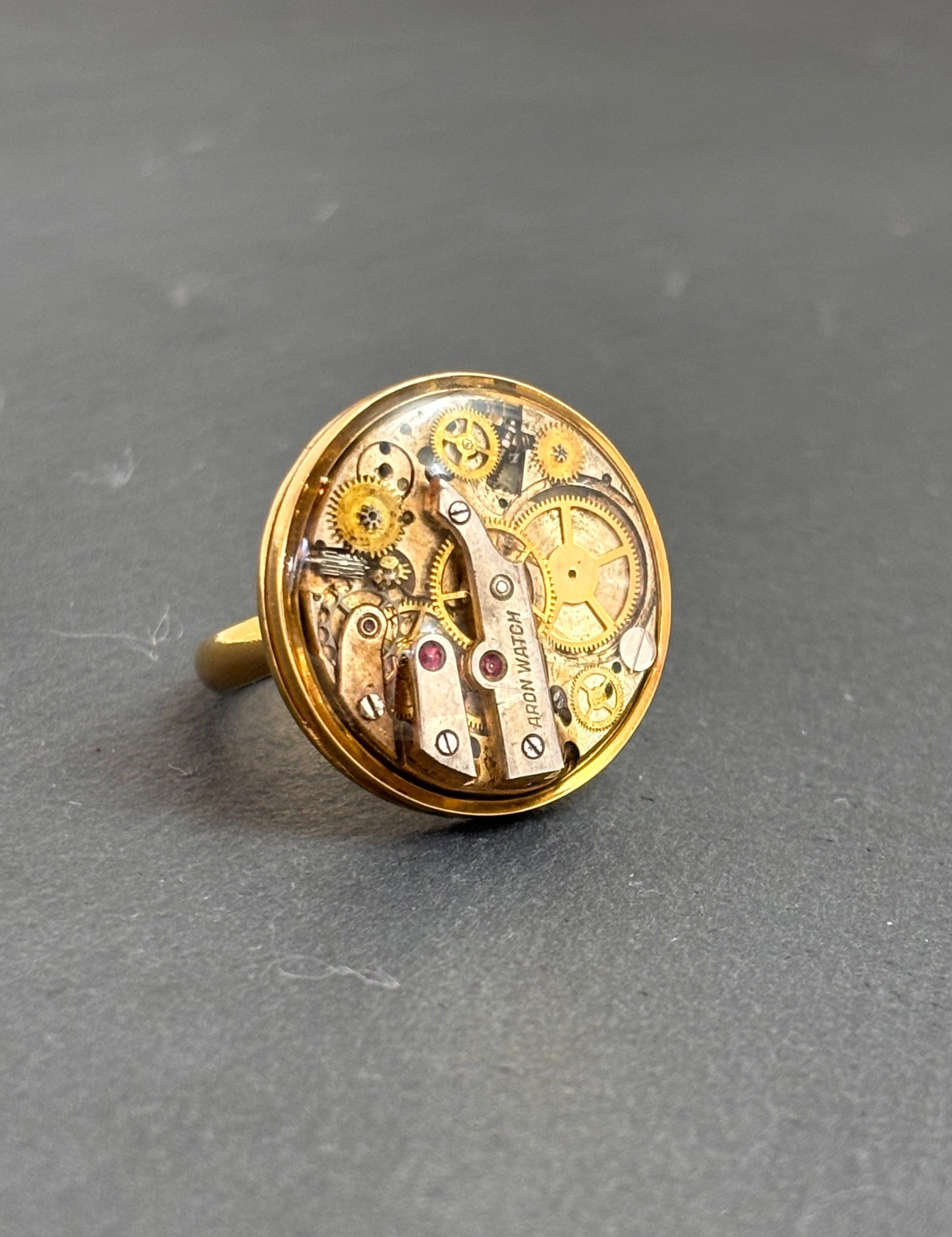 BAGUE ACIER DORÉ STEAMPUNK