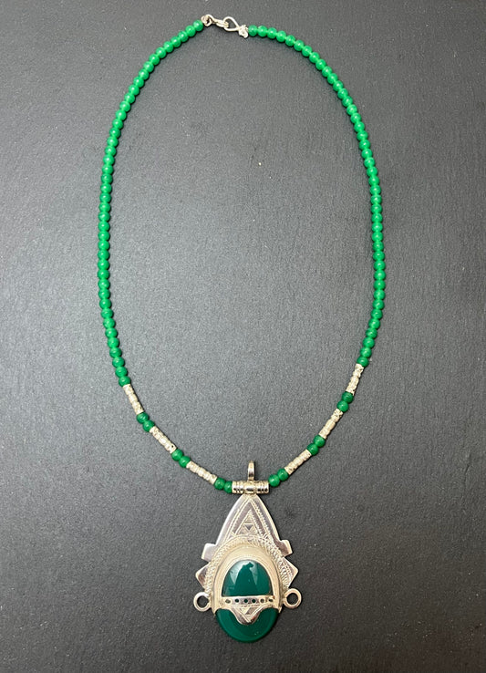 COLLIER ARGENT ONYX VERT