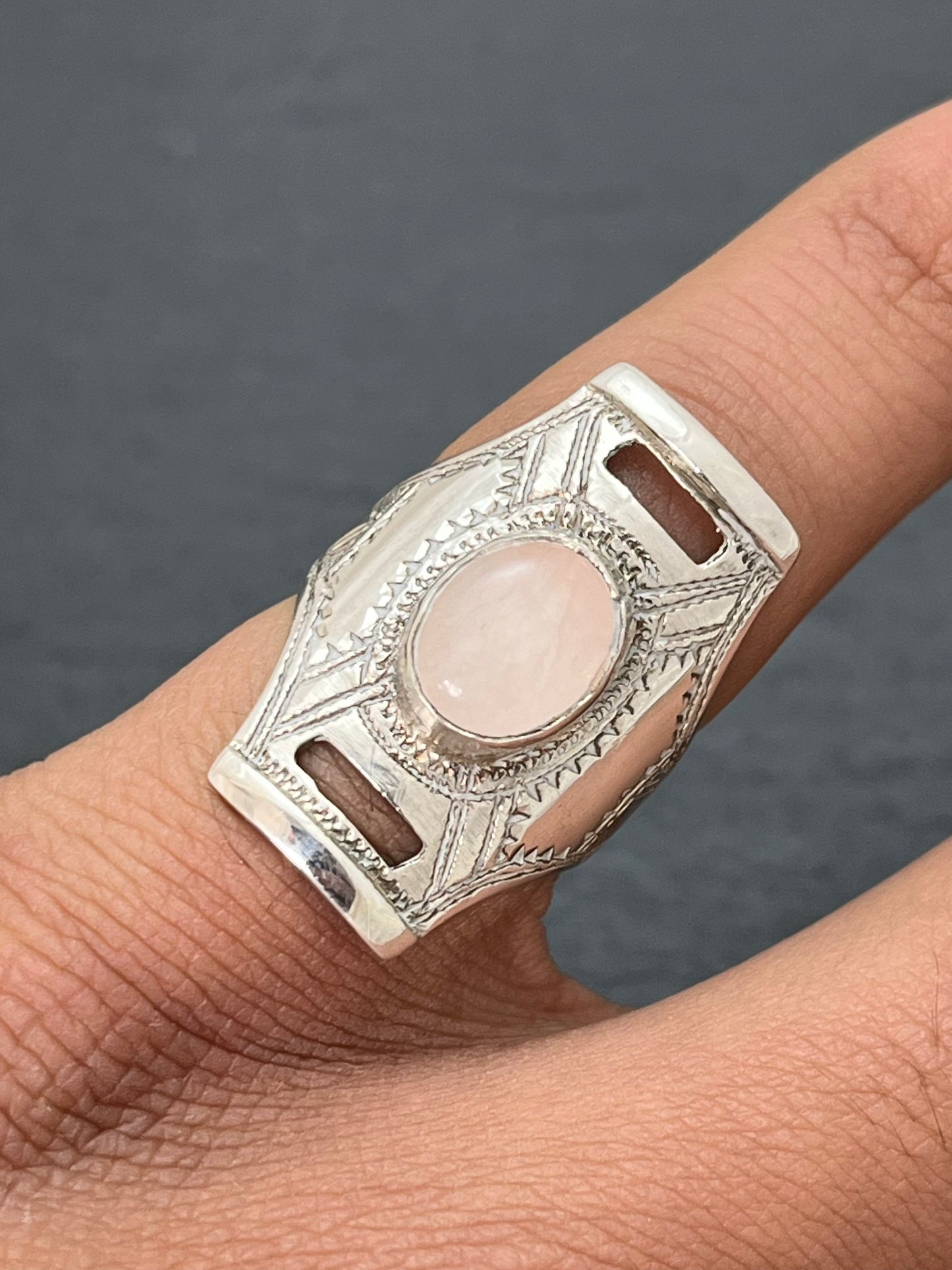 BAGUE ARGENT QUARTZ ROSE