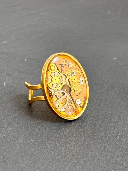 BAGUE ACIER DORÉ STEAMPUNK