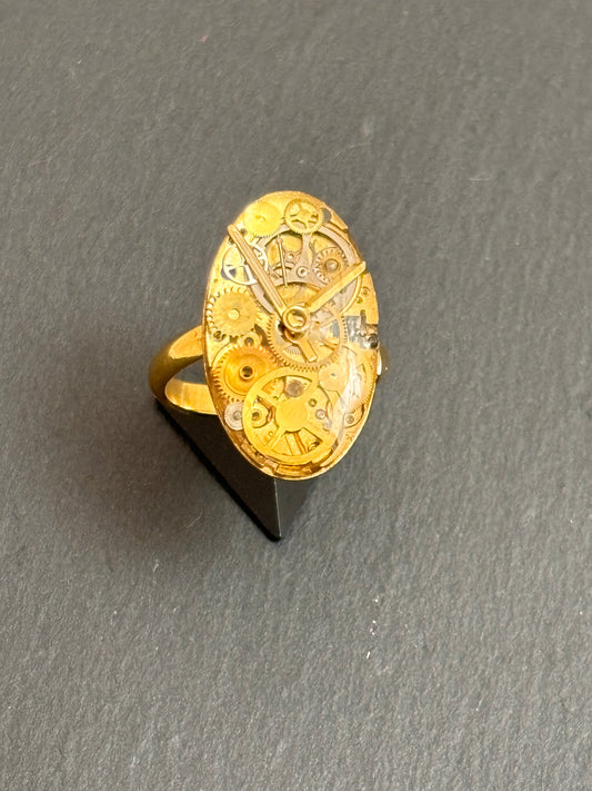 BAGUE ACIER DORÉ STEAMPUNK